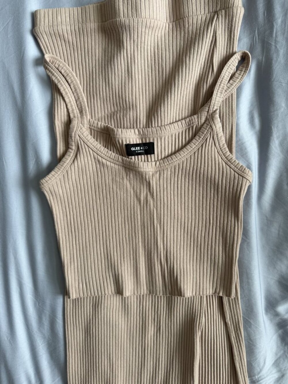 Glee + Co Ribbed Cotton Tank and Midi Skirt Set XS Taupe